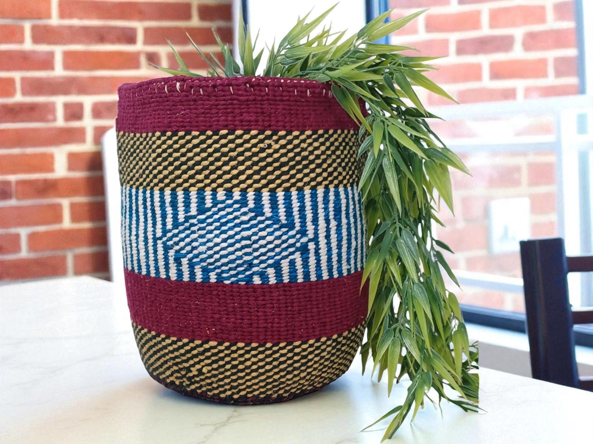 Handgefertigter afrikanischer Sisal & Wolle Pflanzkorb: 10"Boho Dekor -  Etsy.de