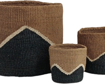 Juego de cestas de almacenamiento redondas, cesta de jardinera de sisal boho tejida natural, maceta tejida a mano, regalo para mamá para el día de la madre, cesta tejida africana