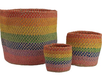 Woven basket planters, Decorative woven planter, African Baskets for plants, Colorful Plant basket, Rainbow planters, Gift for Mom