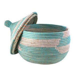 Large storage basket, Baskets with lids, basket storage, woven storage basket with lid, turquoise basket, woven basket lid, lidded basket