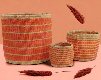 Maceta tejida a mano: decoración bohemia colorida, sisal