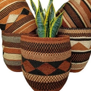 Handwoven Sisal Plant Basket: African Woven Planter, 9&quot;