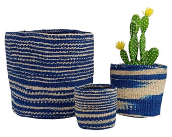 Plant lover gift, Blue basket decor, Basket planter, Woven planter baskets, African woven basket, Baskets for plants, woven storage basket