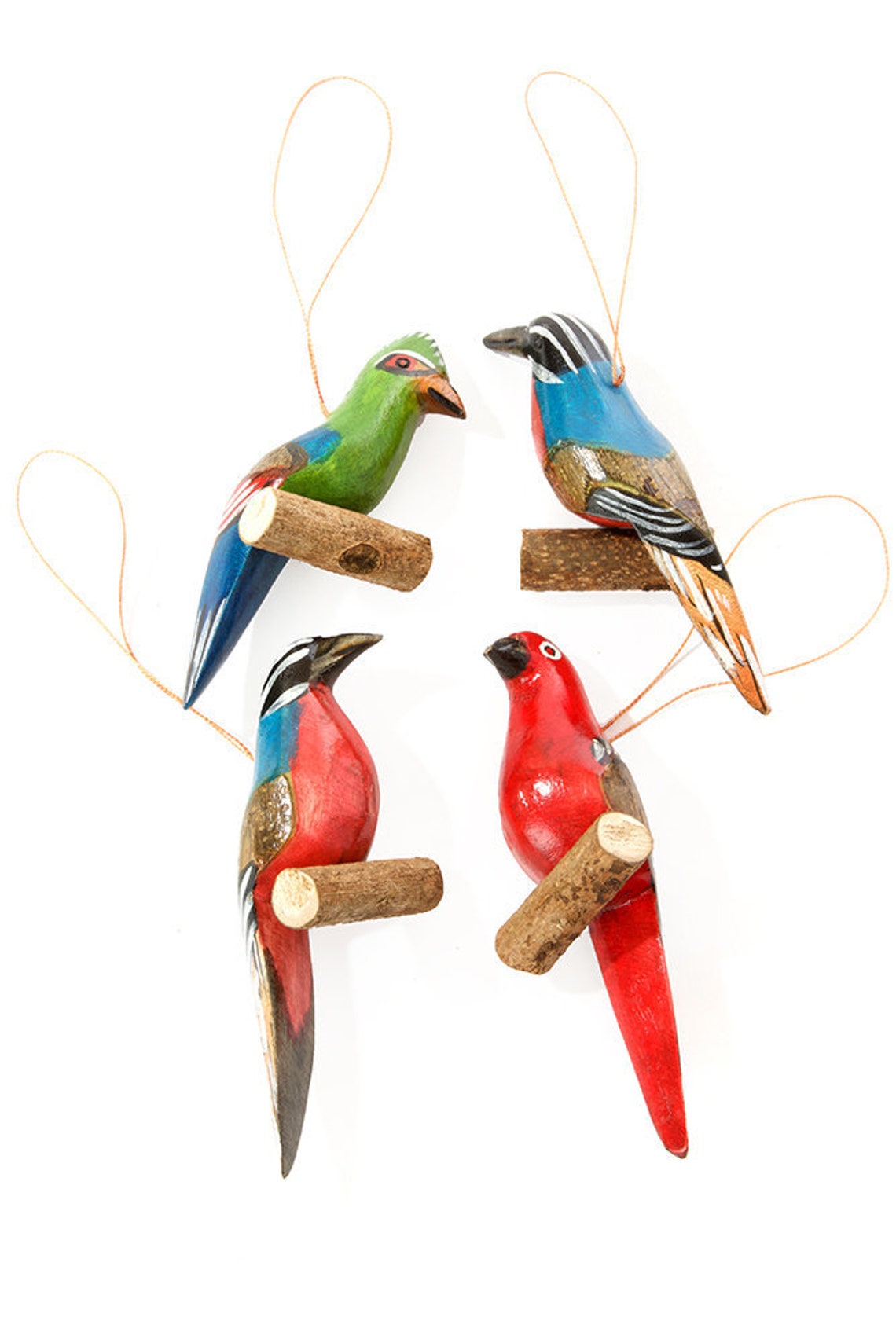 Set of 3 hanging Bird Ornaments Animal Christmas Etsy