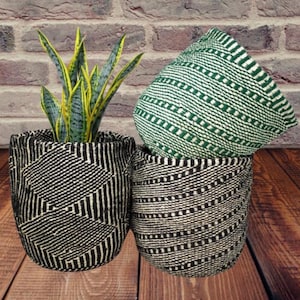 Handwoven Sisal Plant Basket: African Woven Planter (9x9 inches)