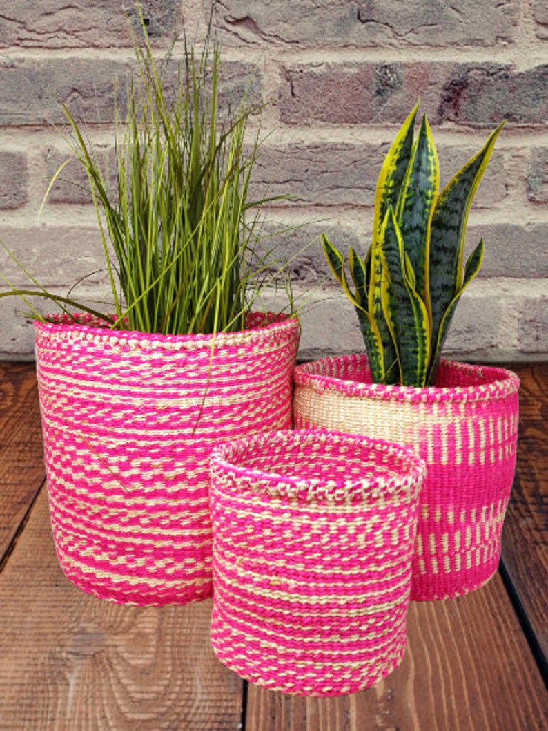 Colorful Woven Plant Basket Planter Basket Woven Basket Etsy