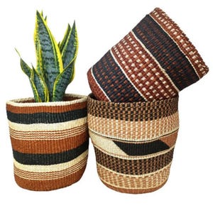 Handwoven Sisal Plant Basket: Colorful Boho Planter, 8&quot;