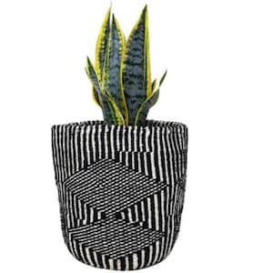 Handwoven Sisal Plant Basket: Geometric Black & White Pot Cover