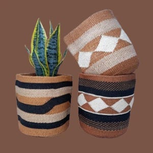Handwoven Sisal Basket: African Woven Plant Pot, 8&quot; Decorative Planter