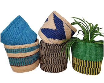 Basket storage, colorful woven basket, Baskets for plants, small woven plant basket, indoor planter baskets, Boho style plant basket décor