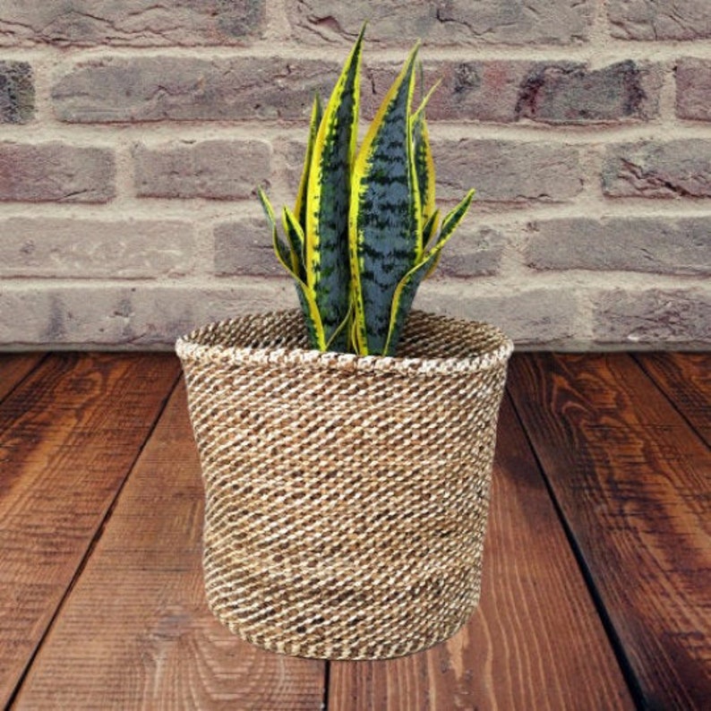 African storage basket, woven basket, woven storage basket, decorative basket, Farmhouse basket decor, gift for her, Succulent Plant holder image 3