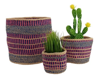 Woven Indoor basket planters, Decorative woven planter, Rustic planter, Sisal Baskets for plants, Colorful Plant basket, Gift for Mom