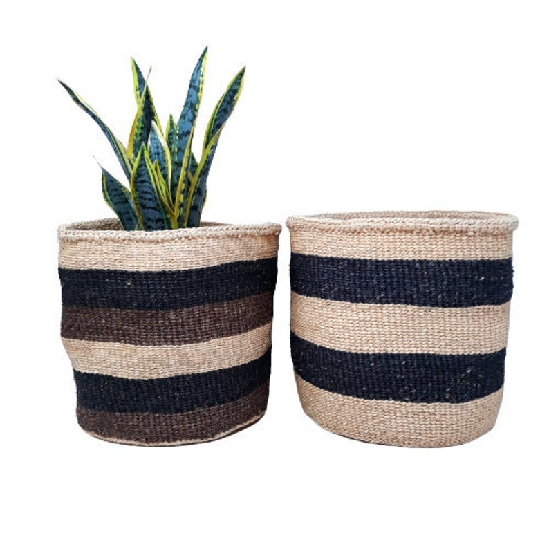 African woven plant basket Kiondo sisal planter Handwoven Etsy