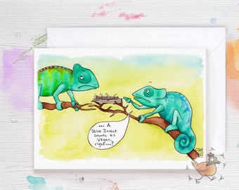 Greetings Card - "Confused Chameleon" Funny Vegan Greeting Card