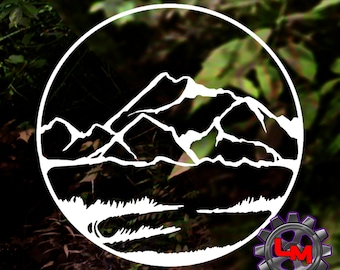 Mountain Scene Decal: Hand-Drawn Nature Adventure Sticker