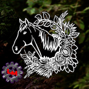 Horse Wreath Decal | Artistic Horse | Horse Sticker | Equestrian Decal | Truck decal | Trailer Decal | Horse Lover Decal | Horse Sticker