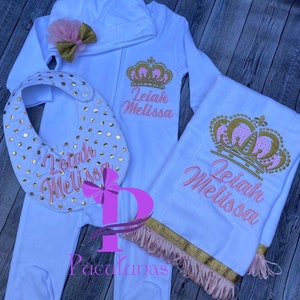 Baby Girls New Born Welcome home Pink Princess Outfit Set