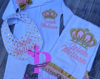Baby Girls New Born Welcome home Pink Princess Outfit Set