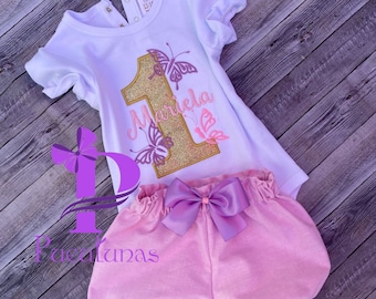 Butterfly Pink and Purple Girls Birthday Outfit Set