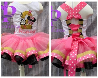 Minnie Mouse Birthday Outfit - Minnie Mouse Shirt - Minnie Shirt Embroidered - Minnie Mouse Corset -  Pink And Gold Minnie