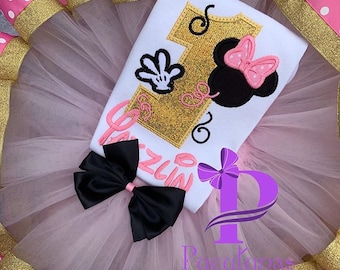 Minnie Mouse Birthday Outfit - Minnie Mouse Shirt - Minnie Shirt Embroidered - Pink And Gold Minnie