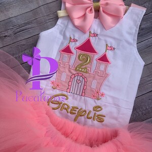 Princess Pink Castle Girls Birthday Tutu Outfit Set