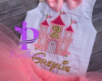 Princess Pink Castle Girls Birthday Tutu Outfit Set