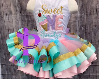 Sweet One Icecream Girls Birthday Corset Tutu Outfit Set