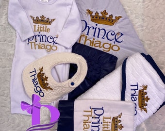 Navy Blue Prince Baby Boys Outfit Set