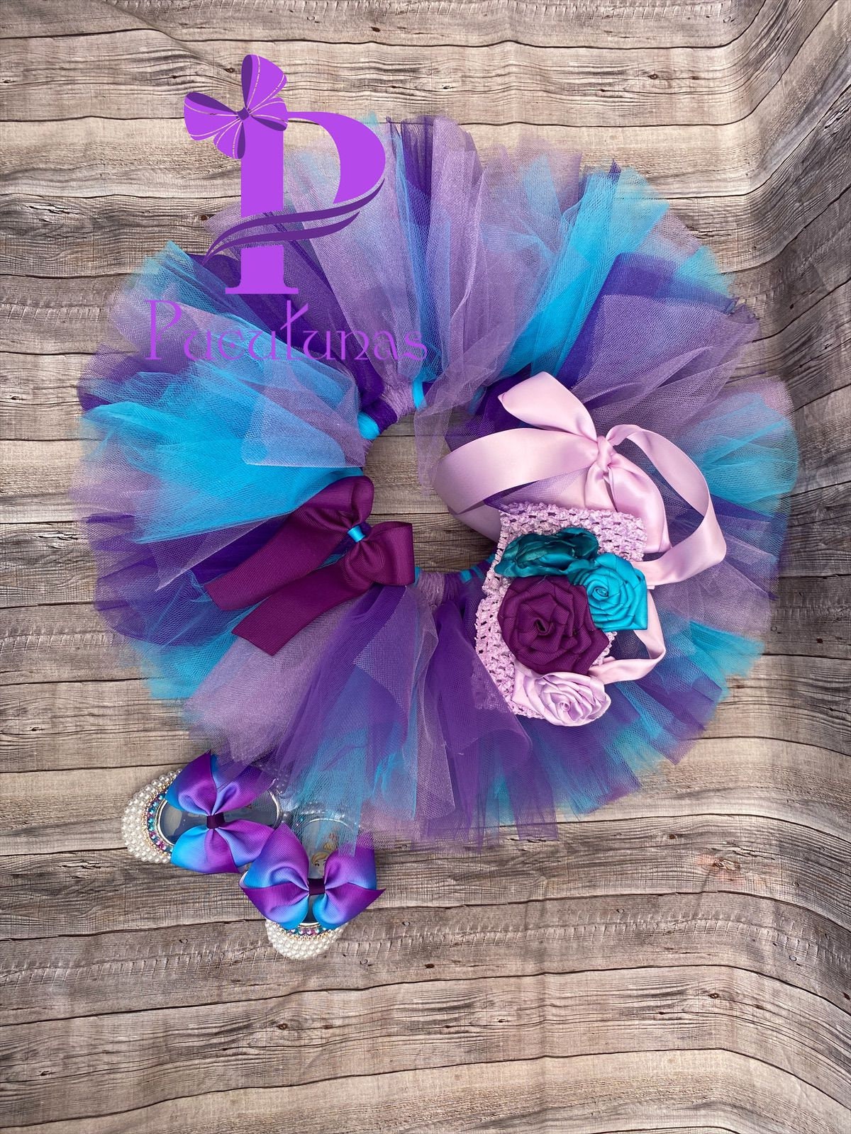 Mermaid Birthday Tutu Set in Birthday Purple Top & Jade Bottoms