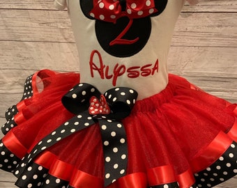 Minnie Mouse Birthday Outfit - Minnie Mouse Shirt - Minnie Shirt Embroidered - Red And Black Minnie