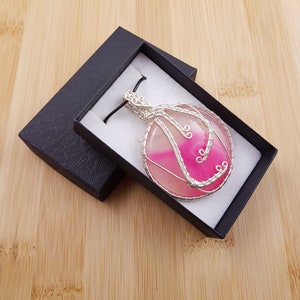 Pink Onyx Pendant Silver Wire Wrapped, Circle Cabochon, Adjustable Necklace image 3