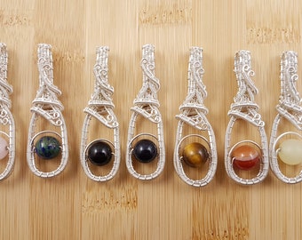 Gemstone Fidget Pendants - Silver Wire Wrapped, Stim Jewellery, Tactile Pendant