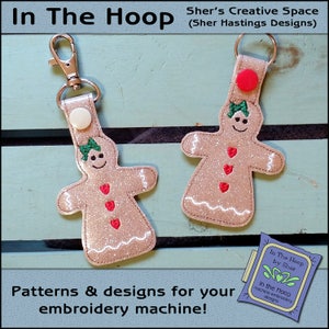 ITH Gingerbread Girl llavero, etiqueta de bolsa de Navidad, llavero de Navidad, bordado de máquina de Navidad, bordado de pan de jengibre, ARCHIVO DIGITAL
