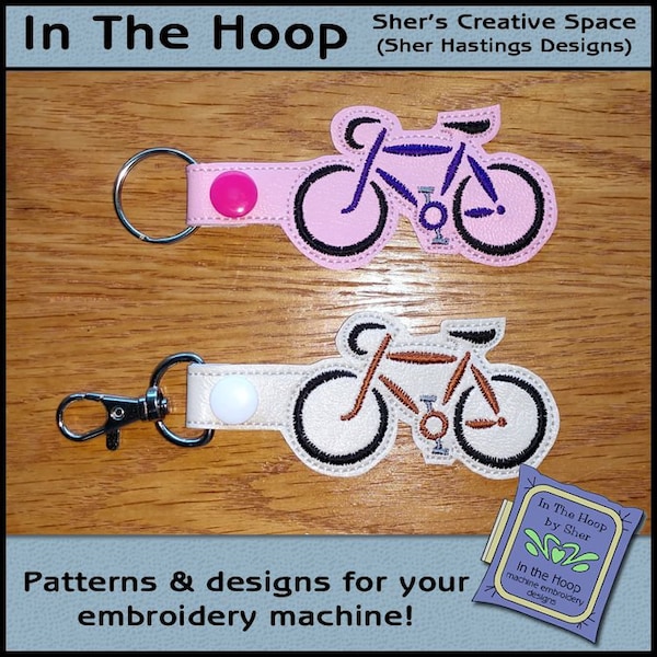 ITH Road Bike Key Fob, Bike Bag Tag, Bike Snap Tab, Bike Embroidery, Bike Machine Embroidery Design, DIGITAL FILE