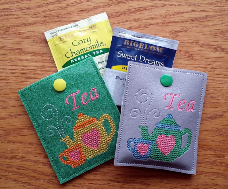 ITH Open Stitch Teapot Small Tea Bag Wallet, Tea Bag Holder 4 X 4 Hoop, Teapot Embroidery, Teapot Machine Embroidery DIGITAL FILE image 2