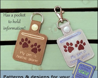 ITH Pet Home Alone Paw Print Key Fob - Pet Home Alone Vinyl Key Fob- Paw Print Snap Tag - Paw Print Machine Embroidery Design - DIGITAL FILE