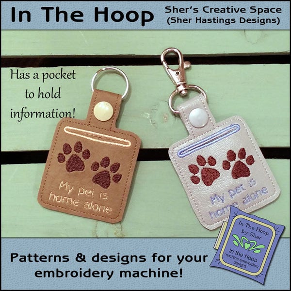 ITH Pet Home Alone Paw Print Key Fob - Pet Home Alone Vinyl Key Fob- Paw Print Snap Tag - Paw Print Machine Embroidery Design - DIGITAL FILE