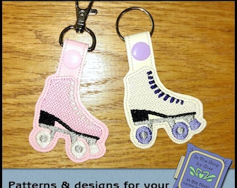 ITH Roller Skates Key Fob, Roller Skates Snap Tab, Roller Skate Bag Tag, Roller Skates Machine Embroidery Design - DIGITAL FILE