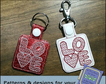ITH Love Squared Key Fob, Valentine's Key Fob, Valentine's Day Bag Tag, Valentine Snap Tab, Valentine Embroidery - DIGITAL FILE