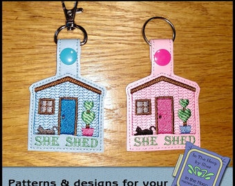 ITH She Shed Key Fob, Garden Shed Key Fob, She Shed Bag Tag, She Shed Snap Tag, She Shed Machine Embroidery Design - DIGITAL FILE
