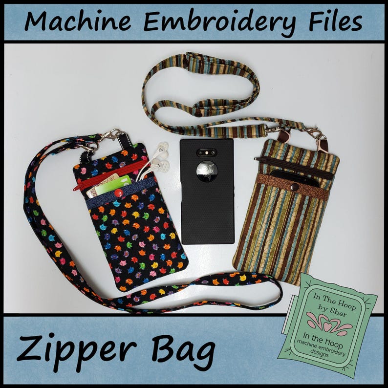 ITH Cellphone Holder Zipper Bag, Phone Case Embroidery, In The Hoop Zipper Bag, Cellphone Embroidery Design - DIGITAL FILE - 6x10 Hoop image 1