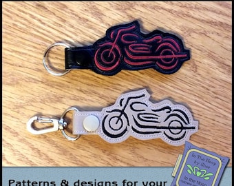 ITH Motorcycle Key Fob, Motorcycle Bag Tag, Motorcycle Snap Tab, Motorcycle Embroidery, Motorcycle Machine Embroidery Design - DIGITAL FILE