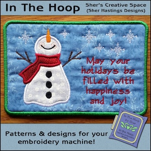ITH Happy Snowman Ansichtkaart - Snowman Borduurwerk - In The Hoop Post Card - Snowman Machine Borduurwerk Design - Applique - DIGITAAL BESTAND