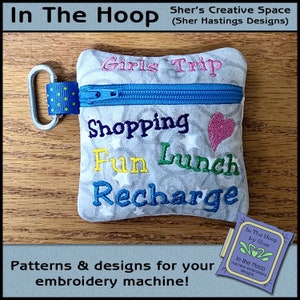 ITH Girls Trip 2 Mini Zipper Bag - Lined - In The Hoop Zipper Bag - Girls Trip Zipper Bag - Embroidery Design - 4x4 Hoop - DIGITAL FILE