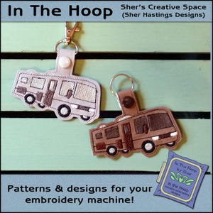 ITH Motorhome Key Fob, Camper Bag Tag, Camper Key Fob, Vinyl Key Fob Snap Tab, Camping Snap Tab, Camping Embroidery Design, DIGITAL FILE