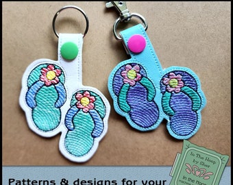 ITH Flip Flops Key Fob, Flip Flops Bag Tag, Flower Embroidery, Summer Embroidery, Flip Flops Embroidery, Beach Embroidery - DIGITAL FILE