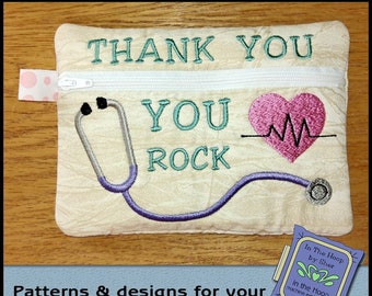 ITH Thank You Medical Zipper Bag, In The Hoop Zipper Bag - Nurse Zipper Bag, Nurse Embroidery Design - 5 x 7 Hoop - DIGITAL FILE