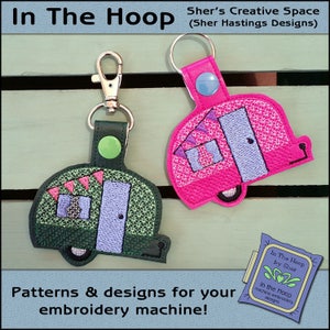 ITH Tiny Camper Key Fob, Vintage Camper Bag Tag, Camping, Key Fob, Camping, Bag Tag, Camping Maskinbroderi Design - DIGITAL FIL