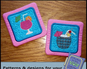 ITH Tropical Drink Coasters, In The Hoop Coasters, Drink Coasters, Beverage Coasters, Cocktail Embroidery, DIGITAL FILE 5x7 and 4x4 Hoops